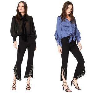 Misa The Super Star Cropped Split Hem Grommet Flare Jeans in Black